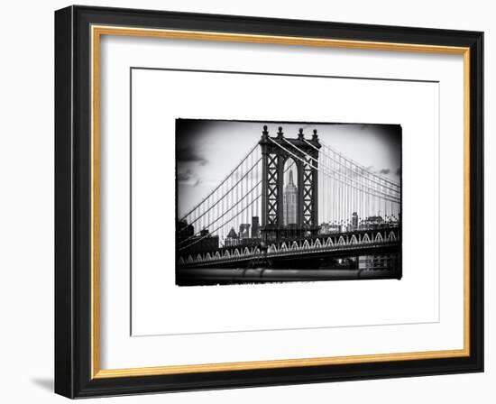 Manhattan Bridge with the Empire State Building Center from Brooklyn Bridge-Philippe Hugonnard-Framed Art Print