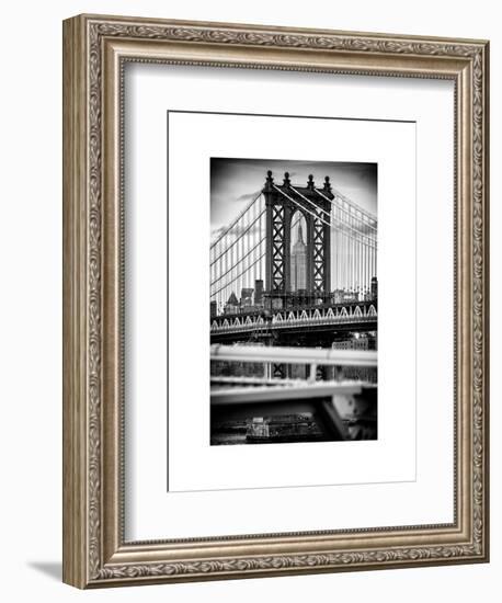 Manhattan Bridge with the Empire State Building Center from Brooklyn Bridge-Philippe Hugonnard-Framed Art Print