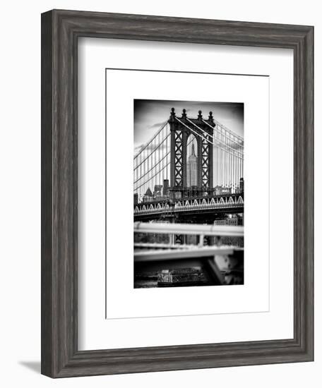 Manhattan Bridge with the Empire State Building Center from Brooklyn Bridge-Philippe Hugonnard-Framed Art Print