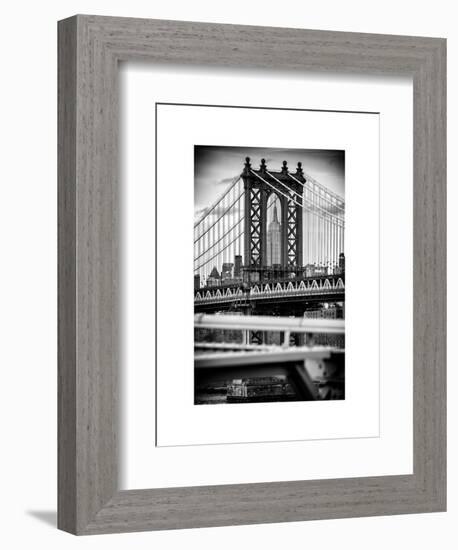 Manhattan Bridge with the Empire State Building Center from Brooklyn Bridge-Philippe Hugonnard-Framed Art Print