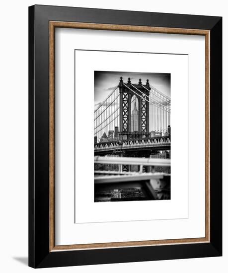 Manhattan Bridge with the Empire State Building Center from Brooklyn Bridge-Philippe Hugonnard-Framed Art Print