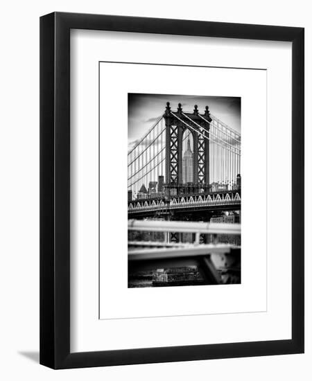 Manhattan Bridge with the Empire State Building Center from Brooklyn Bridge-Philippe Hugonnard-Framed Art Print