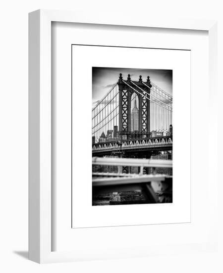 Manhattan Bridge with the Empire State Building Center from Brooklyn Bridge-Philippe Hugonnard-Framed Art Print