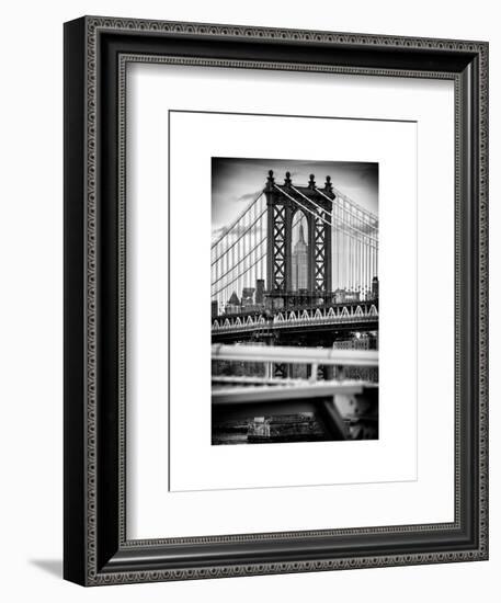 Manhattan Bridge with the Empire State Building Center from Brooklyn Bridge-Philippe Hugonnard-Framed Art Print