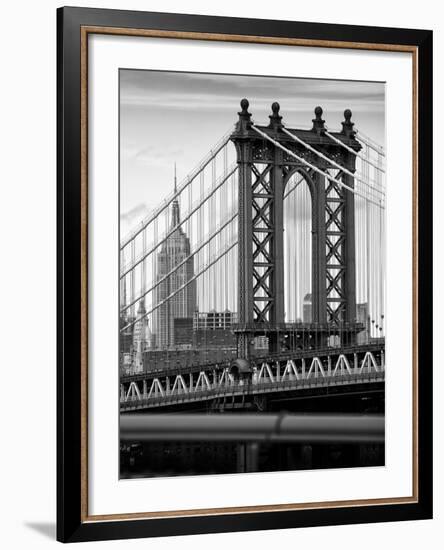 Manhattan Bridge with the Empire State Building from Brooklyn Bridge-Philippe Hugonnard-Framed Photographic Print