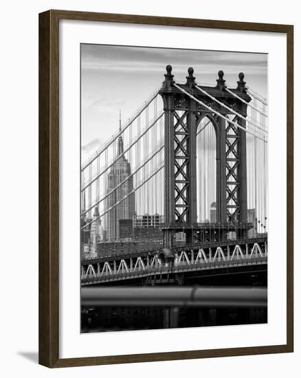 Manhattan Bridge with the Empire State Building from Brooklyn Bridge-Philippe Hugonnard-Framed Photographic Print