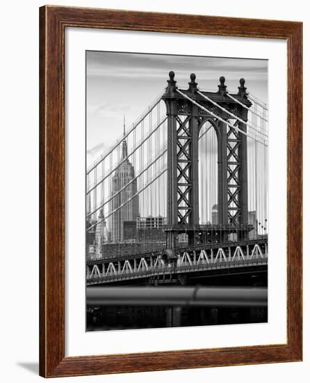 Manhattan Bridge with the Empire State Building from Brooklyn Bridge-Philippe Hugonnard-Framed Photographic Print