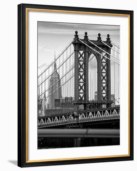 Manhattan Bridge with the Empire State Building from Brooklyn Bridge-Philippe Hugonnard-Framed Photographic Print