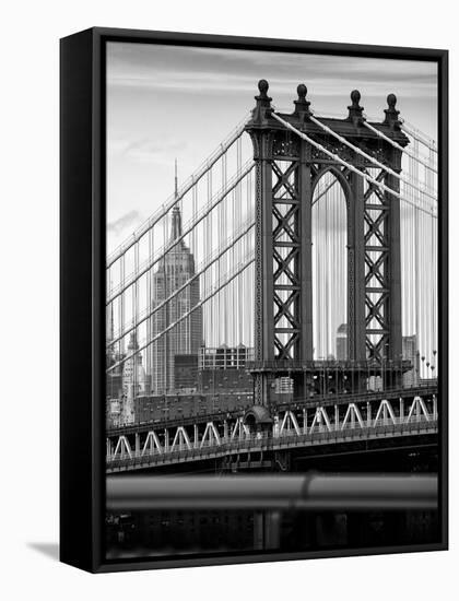 Manhattan Bridge with the Empire State Building from Brooklyn Bridge-Philippe Hugonnard-Framed Premier Image Canvas