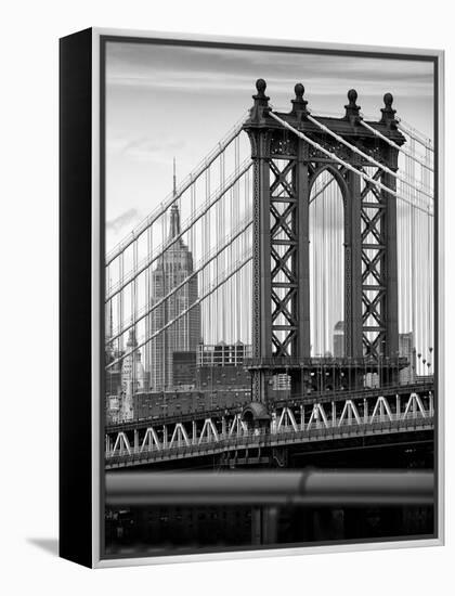 Manhattan Bridge with the Empire State Building from Brooklyn Bridge-Philippe Hugonnard-Framed Premier Image Canvas