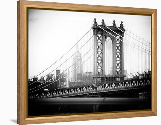 Manhattan Bridge with the Empire State Building from Brooklyn Bridge-Philippe Hugonnard-Framed Premier Image Canvas