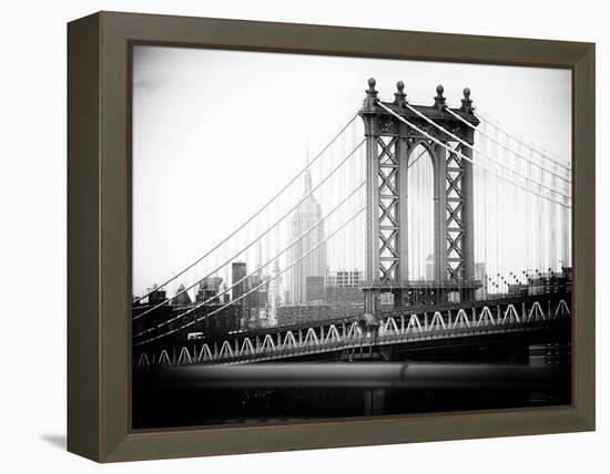 Manhattan Bridge with the Empire State Building from Brooklyn Bridge-Philippe Hugonnard-Framed Premier Image Canvas