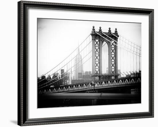 Manhattan Bridge with the Empire State Building from Brooklyn Bridge-Philippe Hugonnard-Framed Photographic Print