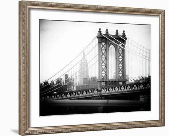 Manhattan Bridge with the Empire State Building from Brooklyn Bridge-Philippe Hugonnard-Framed Photographic Print