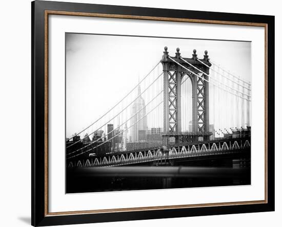 Manhattan Bridge with the Empire State Building from Brooklyn Bridge-Philippe Hugonnard-Framed Photographic Print