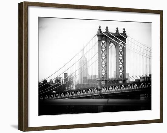 Manhattan Bridge with the Empire State Building from Brooklyn Bridge-Philippe Hugonnard-Framed Photographic Print