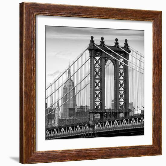 Manhattan Bridge with the Empire State Building from Brooklyn Bridge-Philippe Hugonnard-Framed Premium Photographic Print