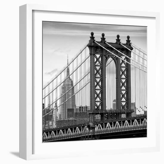 Manhattan Bridge with the Empire State Building from Brooklyn Bridge-Philippe Hugonnard-Framed Premium Photographic Print