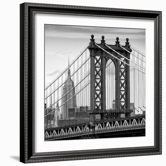 Manhattan Bridge with the Empire State Building from Brooklyn Bridge-Philippe Hugonnard-Framed Premium Photographic Print