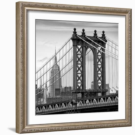 Manhattan Bridge with the Empire State Building from Brooklyn Bridge-Philippe Hugonnard-Framed Photographic Print