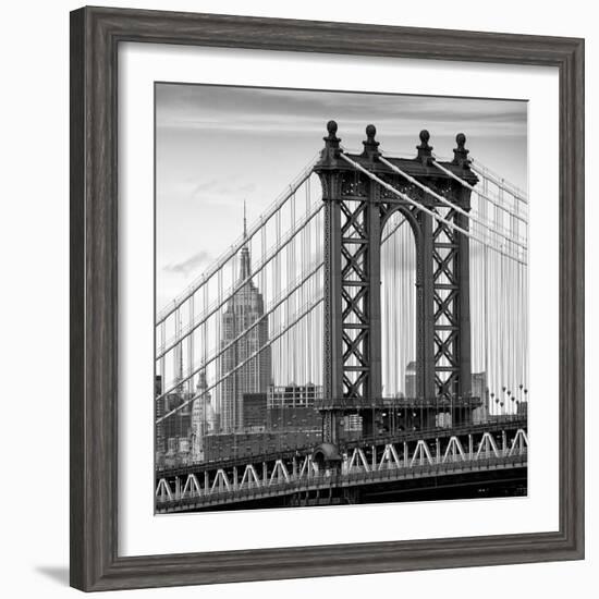 Manhattan Bridge with the Empire State Building from Brooklyn Bridge-Philippe Hugonnard-Framed Photographic Print