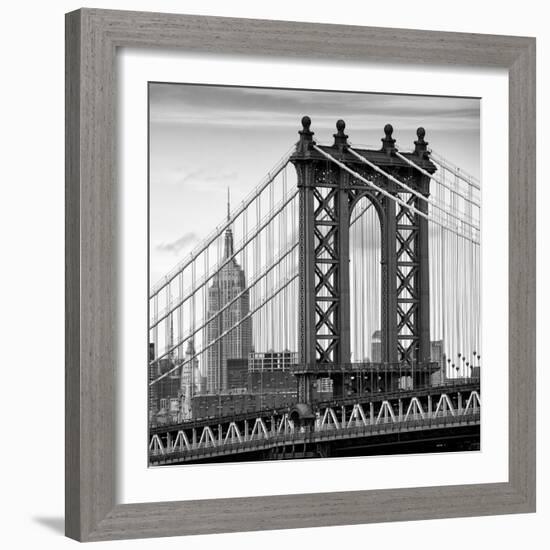 Manhattan Bridge with the Empire State Building from Brooklyn Bridge-Philippe Hugonnard-Framed Photographic Print