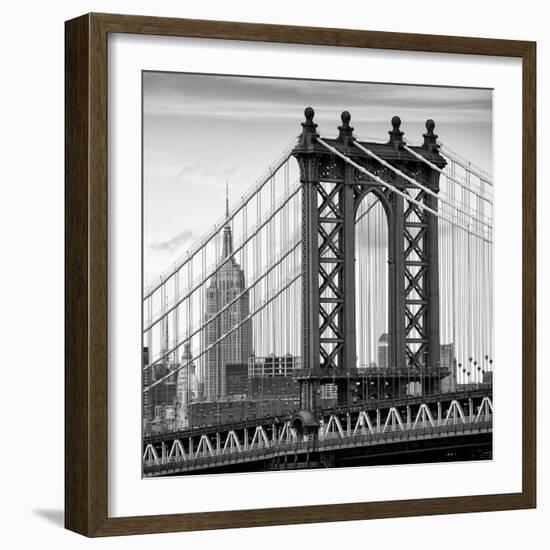 Manhattan Bridge with the Empire State Building from Brooklyn Bridge-Philippe Hugonnard-Framed Photographic Print