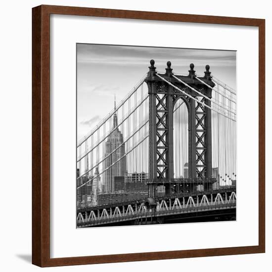 Manhattan Bridge with the Empire State Building from Brooklyn Bridge-Philippe Hugonnard-Framed Photographic Print