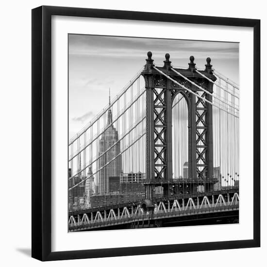 Manhattan Bridge with the Empire State Building from Brooklyn Bridge-Philippe Hugonnard-Framed Photographic Print