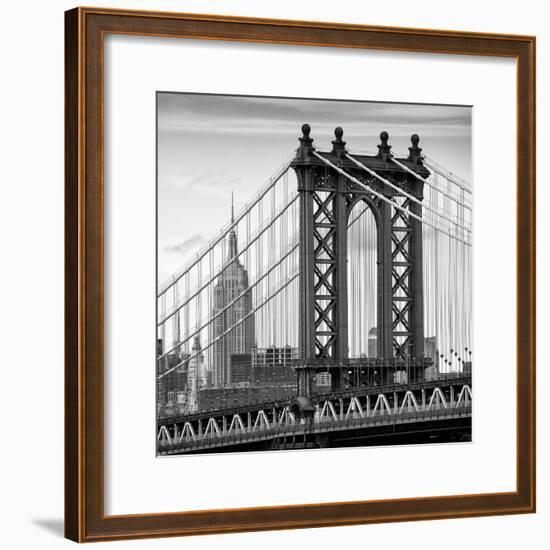 Manhattan Bridge with the Empire State Building from Brooklyn Bridge-Philippe Hugonnard-Framed Photographic Print