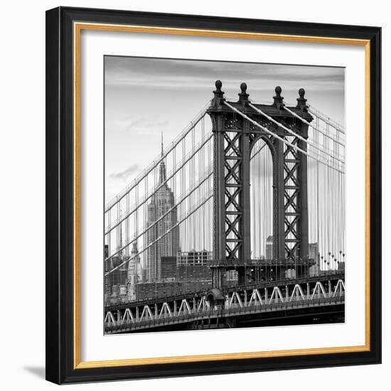 Manhattan Bridge with the Empire State Building from Brooklyn Bridge-Philippe Hugonnard-Framed Photographic Print