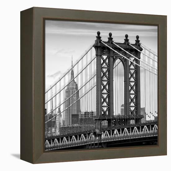 Manhattan Bridge with the Empire State Building from Brooklyn Bridge-Philippe Hugonnard-Framed Premier Image Canvas