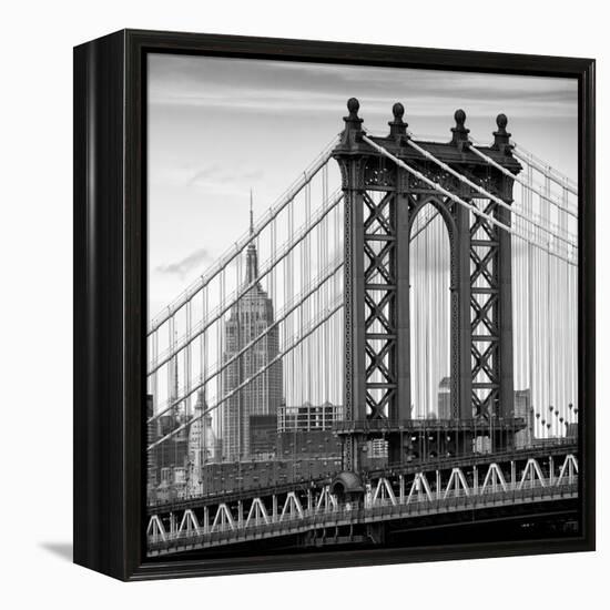 Manhattan Bridge with the Empire State Building from Brooklyn Bridge-Philippe Hugonnard-Framed Premier Image Canvas