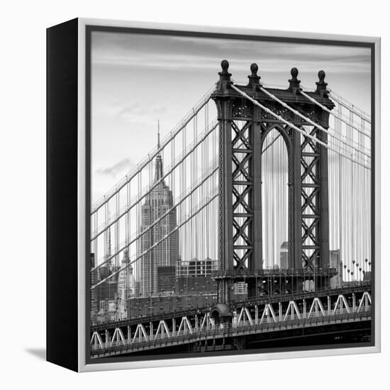 Manhattan Bridge with the Empire State Building from Brooklyn Bridge-Philippe Hugonnard-Framed Premier Image Canvas