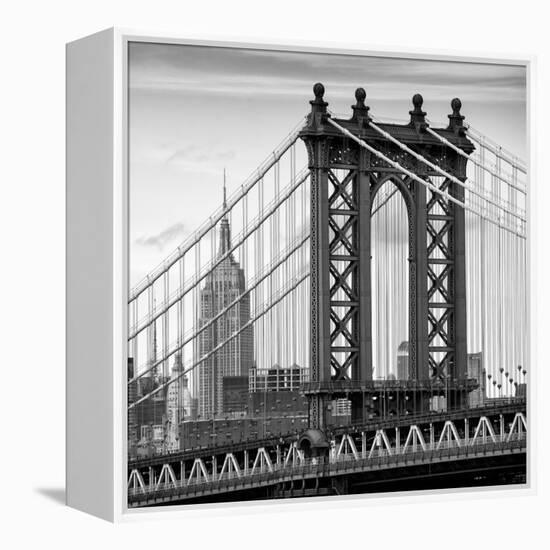 Manhattan Bridge with the Empire State Building from Brooklyn Bridge-Philippe Hugonnard-Framed Premier Image Canvas