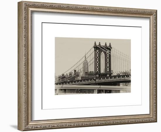 Manhattan Bridge with the Empire State Building from Brooklyn Bridge-Philippe Hugonnard-Framed Art Print