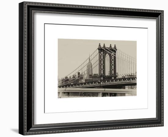 Manhattan Bridge with the Empire State Building from Brooklyn Bridge-Philippe Hugonnard-Framed Art Print