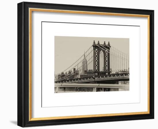 Manhattan Bridge with the Empire State Building from Brooklyn Bridge-Philippe Hugonnard-Framed Art Print