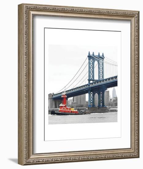 Manhattan Bridge with Tug Boat-Erin Clark-Framed Art Print