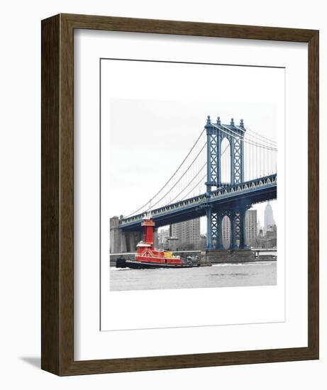 Manhattan Bridge with Tug Boat-Erin Clark-Framed Art Print