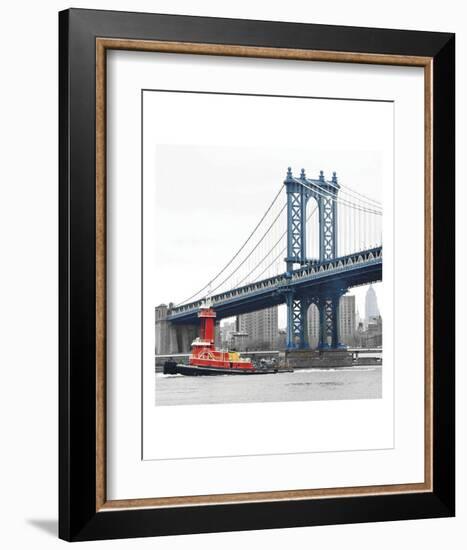 Manhattan Bridge with Tug Boat-Erin Clark-Framed Art Print