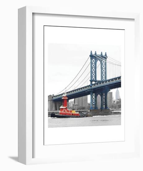 Manhattan Bridge with Tug Boat-Erin Clark-Framed Art Print