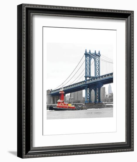 Manhattan Bridge with Tug Boat-Erin Clark-Framed Art Print