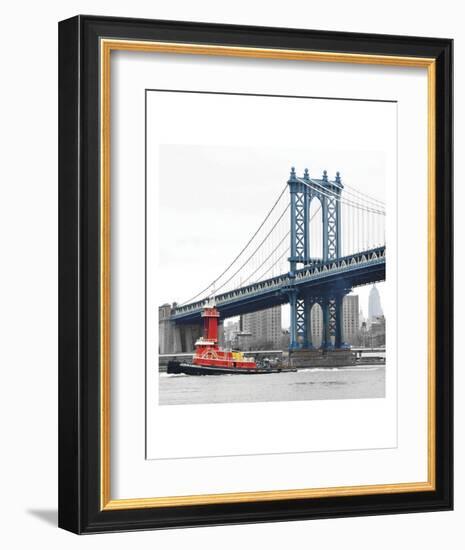 Manhattan Bridge with Tug Boat-Erin Clark-Framed Art Print