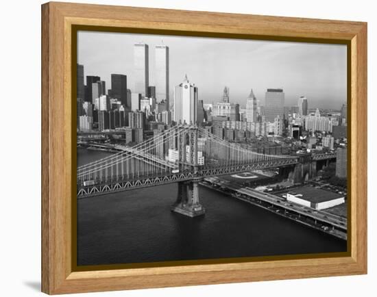 Manhattan Bridge with Twin Towers-null-Framed Premier Image Canvas