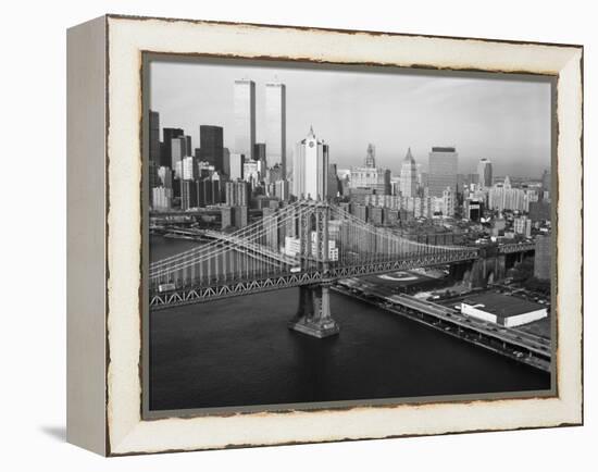 Manhattan Bridge with Twin Towers-null-Framed Premier Image Canvas