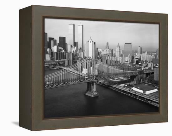 Manhattan Bridge with Twin Towers-null-Framed Premier Image Canvas