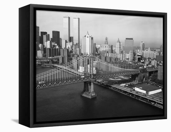 Manhattan Bridge with Twin Towers-null-Framed Premier Image Canvas