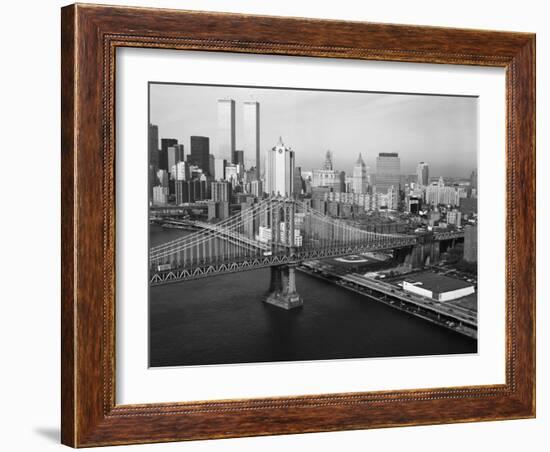 Manhattan Bridge with Twin Towers-null-Framed Photographic Print