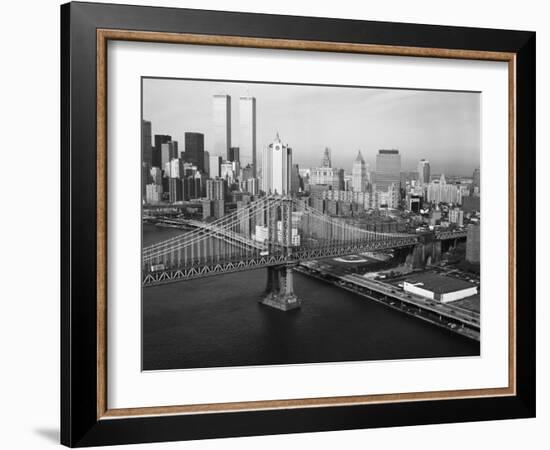 Manhattan Bridge with Twin Towers-null-Framed Photographic Print